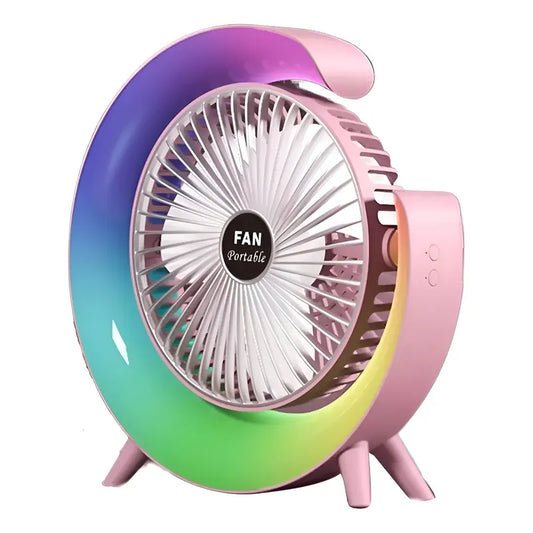 Ventilador De Mesa Recargable Usb 2 En 1 Con Lámpara Luz Led 16.5 Cm Rosado Blanco Plástico 3