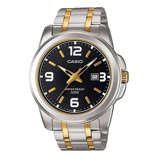 Reloj Casio Hombre Mtp-1314sg-1av Color De La Correa Plateado/dorado Color Del Bisel Plateado Color Del Fondo Negro
