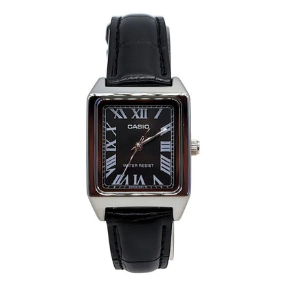 Reloj Casio Dama Correa Piel Genuina Ltp-v007l-1bu Negro Plateado