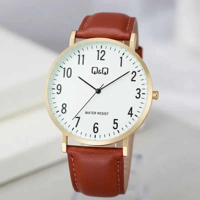 Reloj Q&q Hombre Numeros Grandes C43a-003py Marrón Dorado Blanco