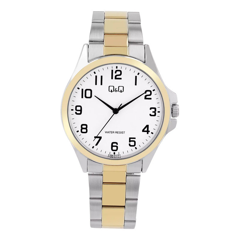 Reloj Qyq Metalico Varon Bi-color Dorado Plata Plateado Dorado Blanco