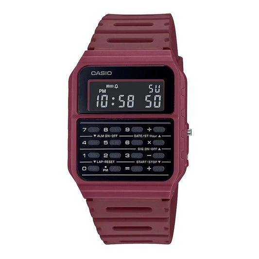 Reloj Unisex Casio Con Banco De Datos Y Calculadora Ca-53wf-4bdf, Correa De Color Burdeos Bordó Black