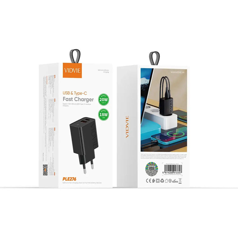 Cargador Carga Rápida Tipo C 20w Usb 18w Ple276 Negro