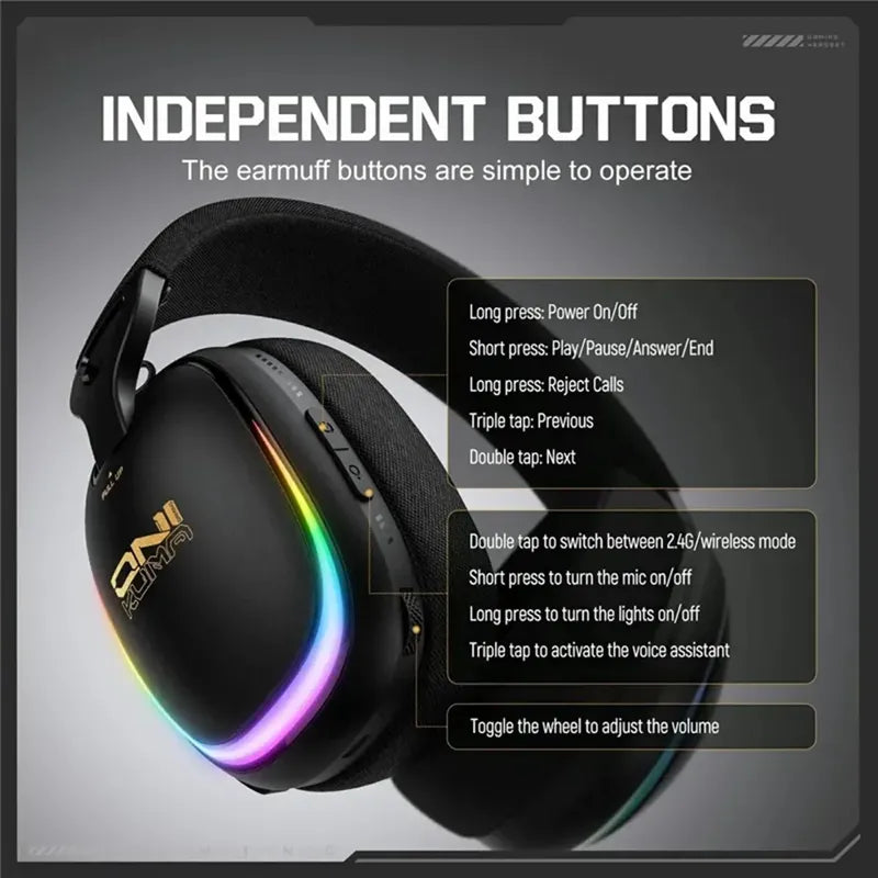 Auriculares Gaming Gt805 Inalámbricos ,4 Modos 2 En 1 Dongle Negro