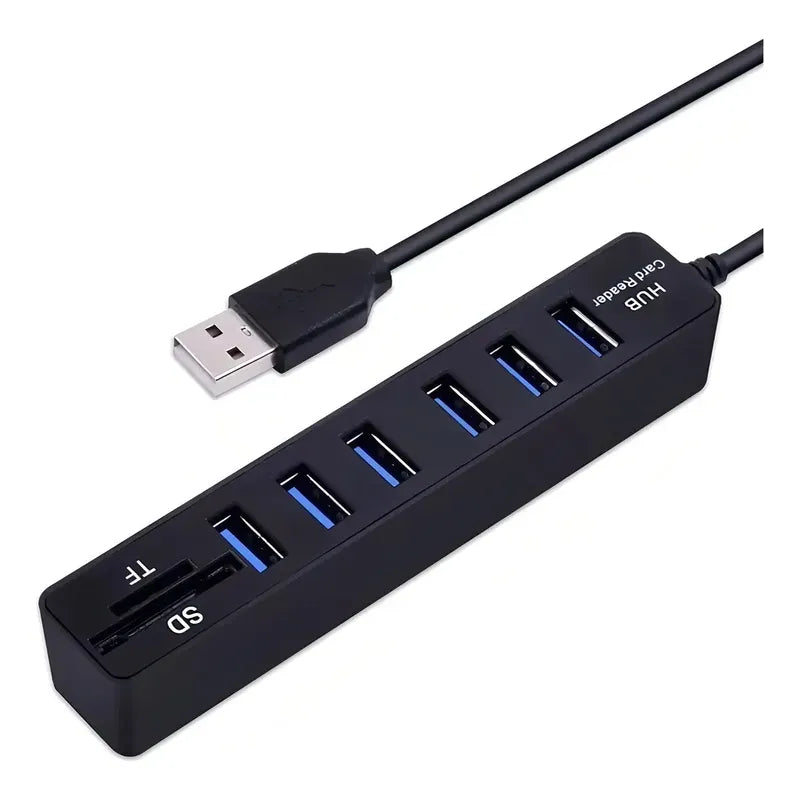 Hub 6 Puertos Multi Usb 3.0 Adaptador Con Lector Tarjeta Sd Negro