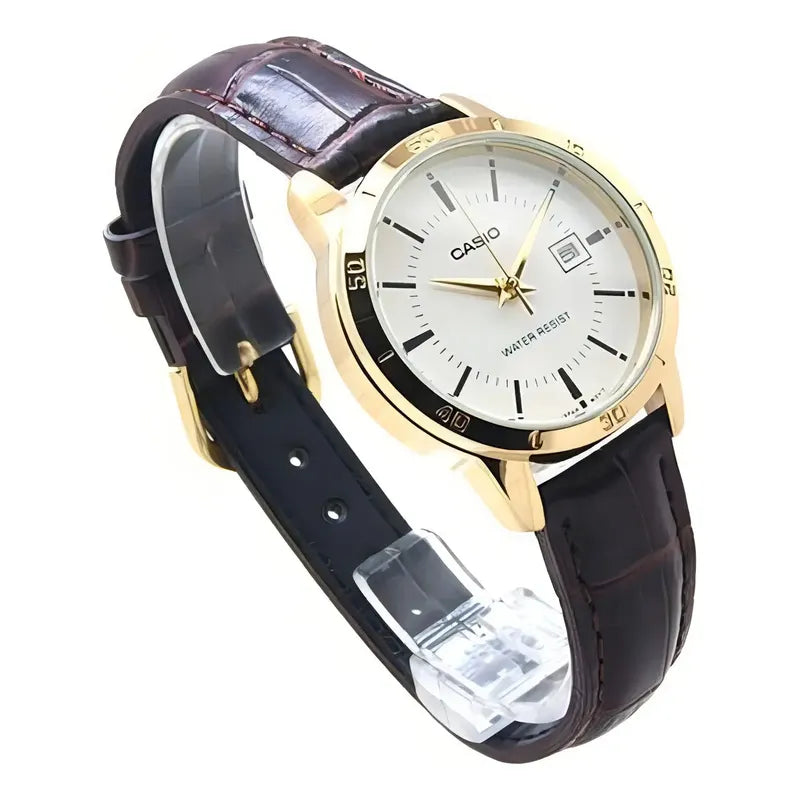 Reloj Casio Ltp-v004gl-9a Mujer Correa Marrón Dorado Dorado Ltp-v004gl-9a