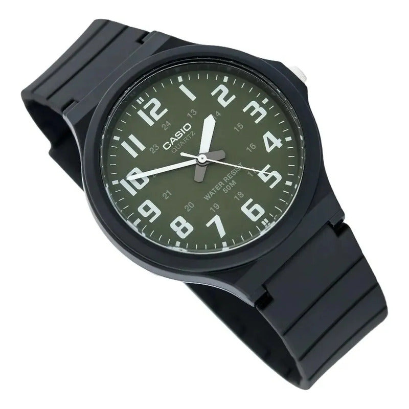 Reloj Casio Analógico Para Hombre Mw-240-3bv Negro Verde Oscuro