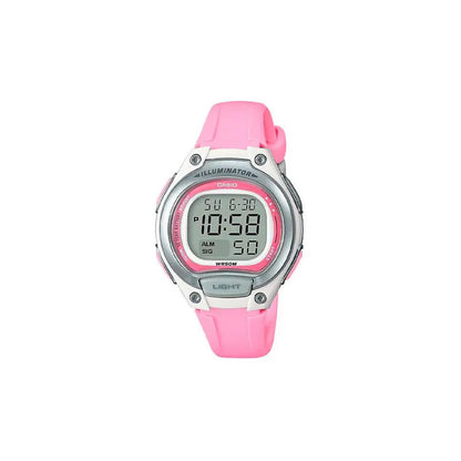 Reloj Mujer Casio Lw-203-4a Rosado Digital / Correa Rosa Bisel Blanco Fondo Rosa Plata Relojes De Muñeca