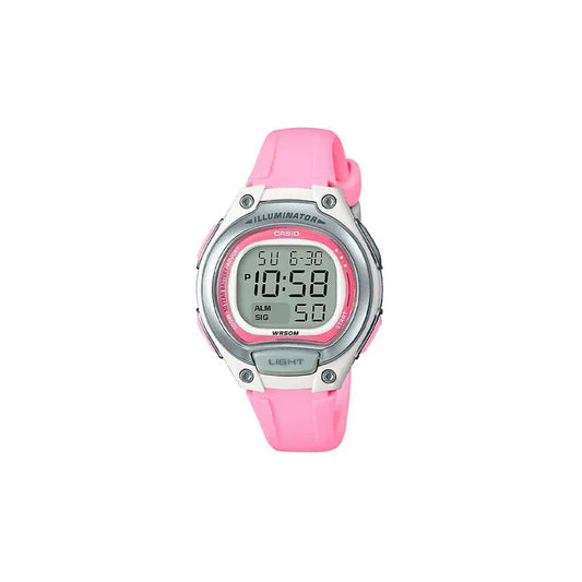 Reloj Mujer Casio Lw-203-4a Rosado Digital / Correa Rosa Bisel Blanco Fondo Rosa Plata Relojes De Muñeca
