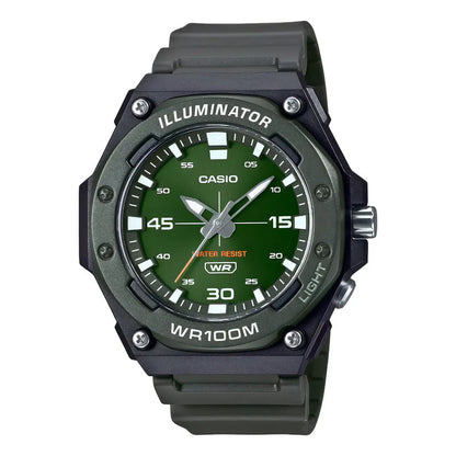Reloj Casio Illuminator Analógico Para Hombre, Con Alarma Y Retroiluminación Negro Verde Oscuro