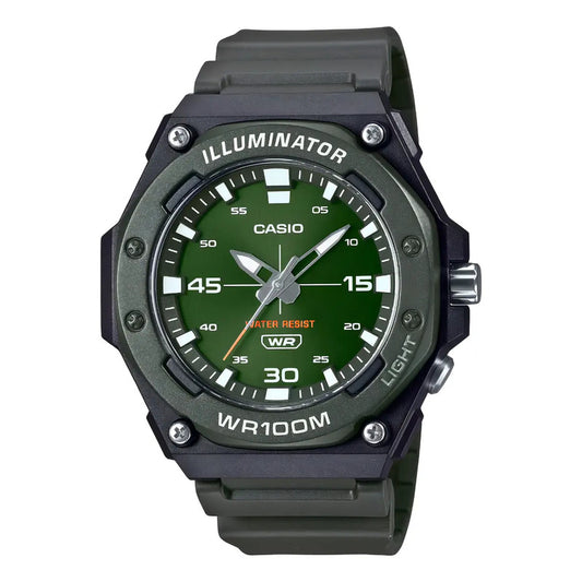 Reloj Casio Illuminator Analógico Para Hombre, Con Alarma Y Retroiluminación Negro Verde Oscuro