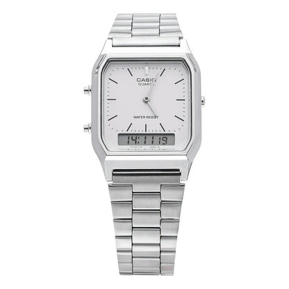 Reloj Casio Hombre Aq-230a-7d Wr Agente Oficial Caba Plateado Blanco