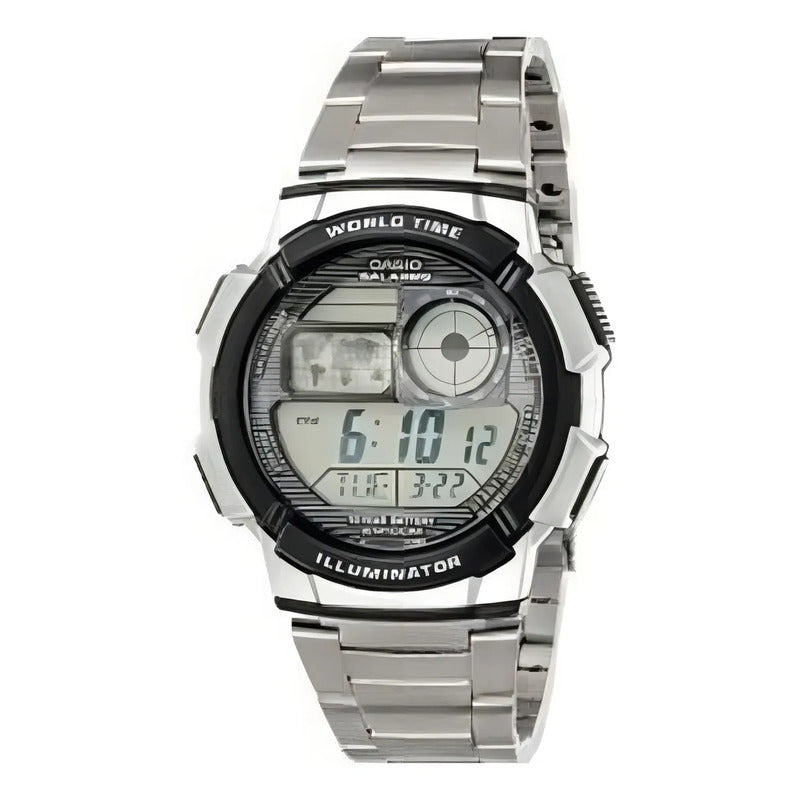 Reloj Pulsera Digital Casio Ae-1000wd-1avdf Con Correa De Acero Inoxidable Color Plateado - Fondo Negro
