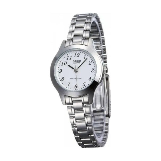 Reloj Pulsera Casio Ltp-1128a-7b Con Correa De Acero Color Plateado - Fondo Blanco