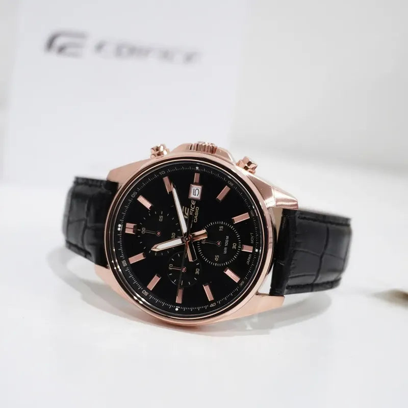Rejoj Casio Edifice Efv-610ecl-1a Crono Dorado Malla Negro