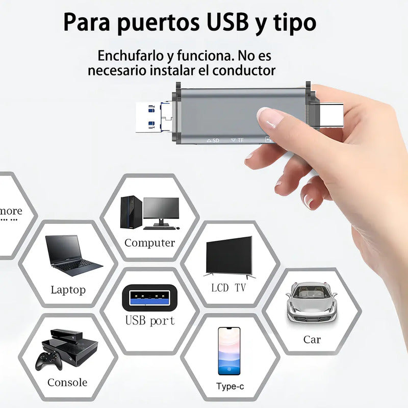 Lector De Tarjetas De Memoria Usb C Adaptador Otg Usb 6 En 1 Gris Espacial