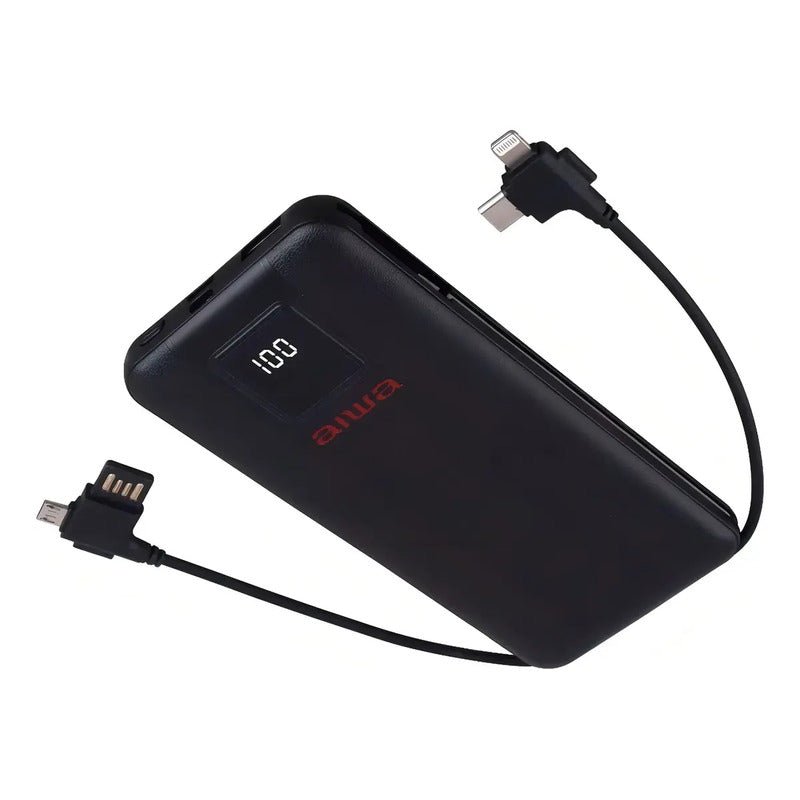 Cargador Portátil Aiwa 10.000 Usb 4 En 1 Universal Paw-230 Color Negro