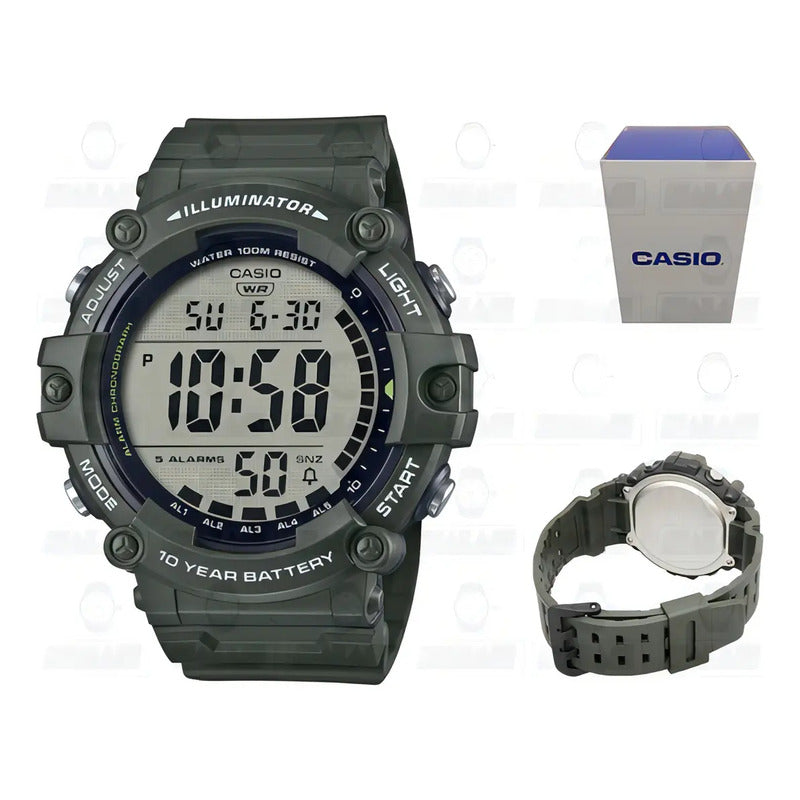 Reloj Casio Digital Ae2000 Hombre *watchsalas* Full Color Del Fondo Negro Ae-1500whx-3a Verde Oscuro
