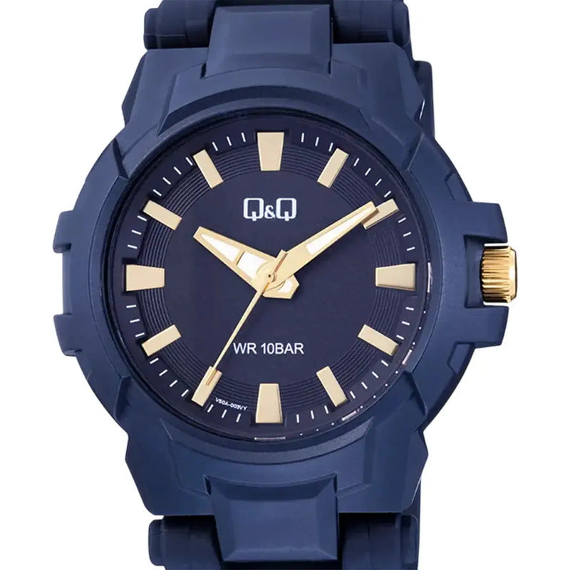 Reloj Q&q Azul Resistente Al Agua Con Detalles Dorados Azul Azul Azul