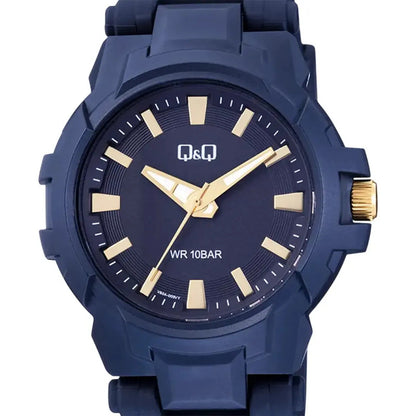 Reloj Q&q Analógico Azul Resistente Al Agua Con Detalles Dorados