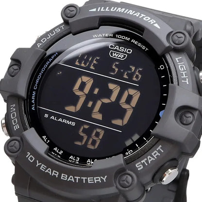 Reloj Casio Ae-1500wh-8bvdf Con Iluminación Digital Para Hombre, Correa Negra, Bisel Negro, Fondo Negro