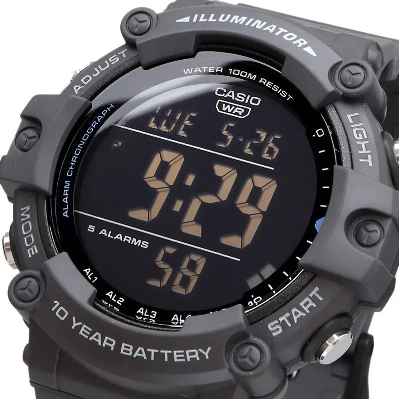 Reloj Casio Ae-1500wh-8bvdf Con Iluminación Digital Para Hombre, Correa Negra, Bisel Negro, Fondo Negro
