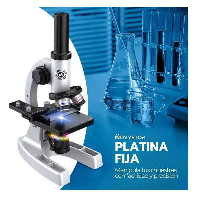 Microscopio Profesional 16000x Con Accesorios Y Muestras Color Blanco
