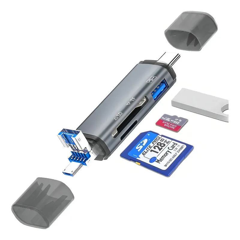 Lector De Tarjetas De Memoria Usb C Adaptador Otg Usb 6 En 1 Gris Espacial