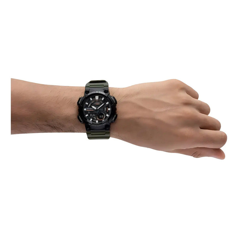 Reloj Casio Aeq-110w-3avdf Para Hombre, Color Verde Estándar, Color Verde Oscuro