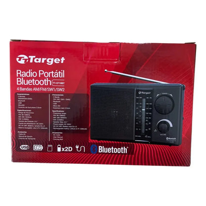 Radio Target Portátil Bluetooth/usb/4 Bandas Am/fm/sw1/sw2 Negro