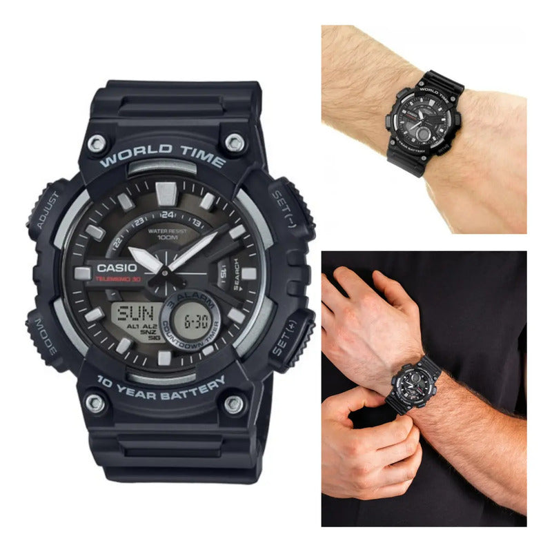 Reloj Casio Anadigi Para Hombre, Aeq-110w-1avdf-br, Correa De Color Negro Negro 3