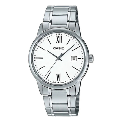 Reloj Pulsera Casio Mtp-v002d-7b3 Con Correa De Acero Inoxidable Color Gris - Fondo Blanco