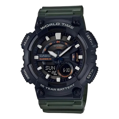 Reloj Casio Aeq-110w-3avdf Para Hombre, Color Verde Estándar, Color Verde Oscuro