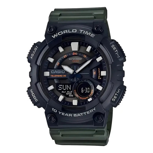 Reloj Casio Aeq-110w-3avdf Para Hombre, Color Verde Estándar, Color Verde Oscuro