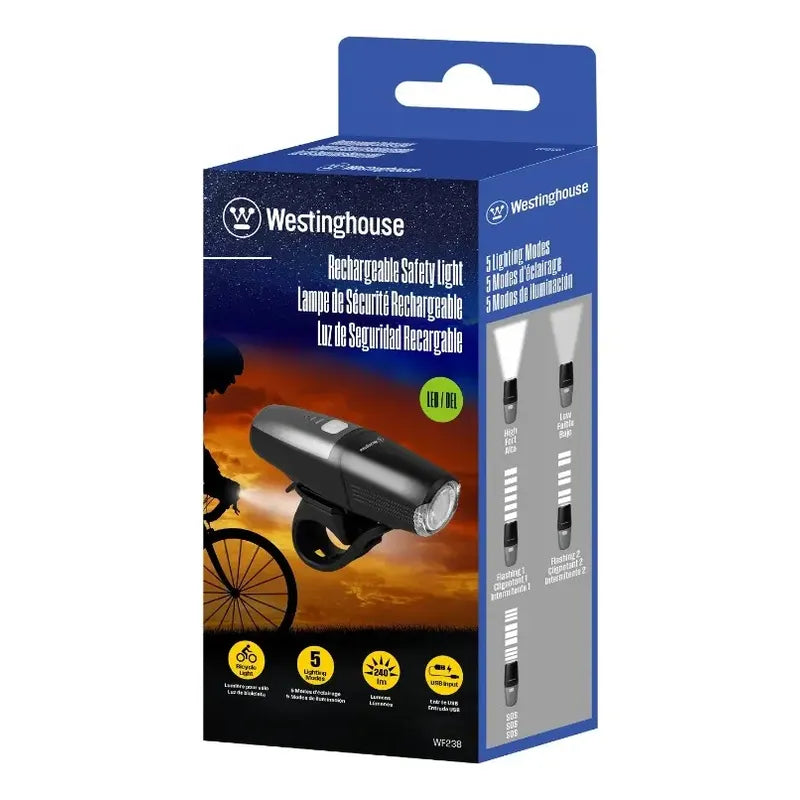 Linterna Recargable Bicicleta Westinghouse 240 Lúmenes Led Color Negro