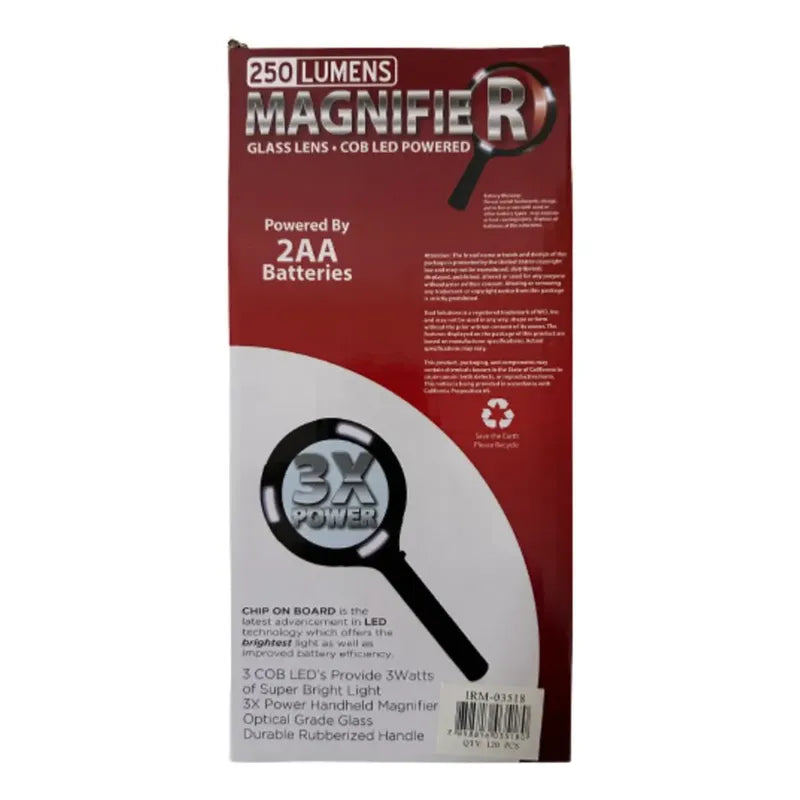 Lupa De Mano Con Luz Led Y Uv 250 Lúmenes Irm 03518 Vidrio 8.5cm 3x
