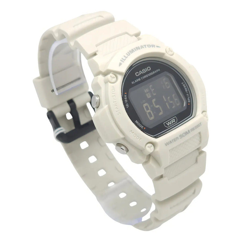 Reloj Pulsera Digital Casio W-219h-8bvcf Con Correa De Resina Color Blanco - Bisel Negro