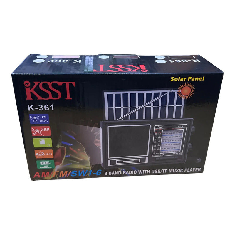 Radio Recargable 8 Bandas Solar Negro