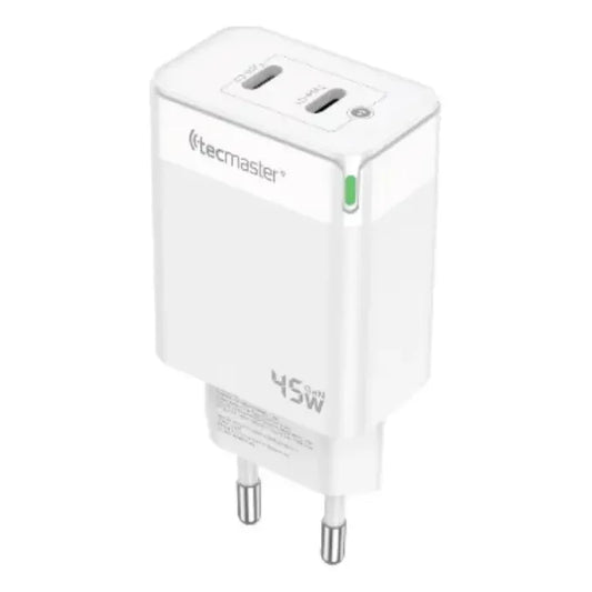 Cargador Rápido Tecmaster 45w Dual Usb-c Pd3.0 Qc3.0 Blanco