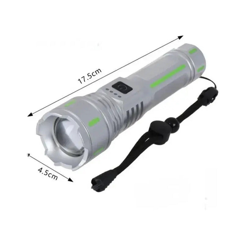 Linterna Recargable Usb Super Light Led 10000 Lm Blanco Gris Linterna Reflectante Plateado 2rl Batería Recargable 8800 Mah