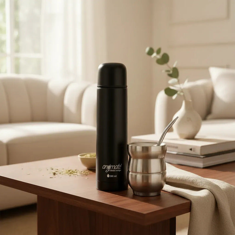 Set De Mate Anymate Termo Bala 500ml + Mate 140ml Negro