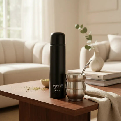 Set De Mate Anymate Termo Bala 500ml + Mate 140ml Negro