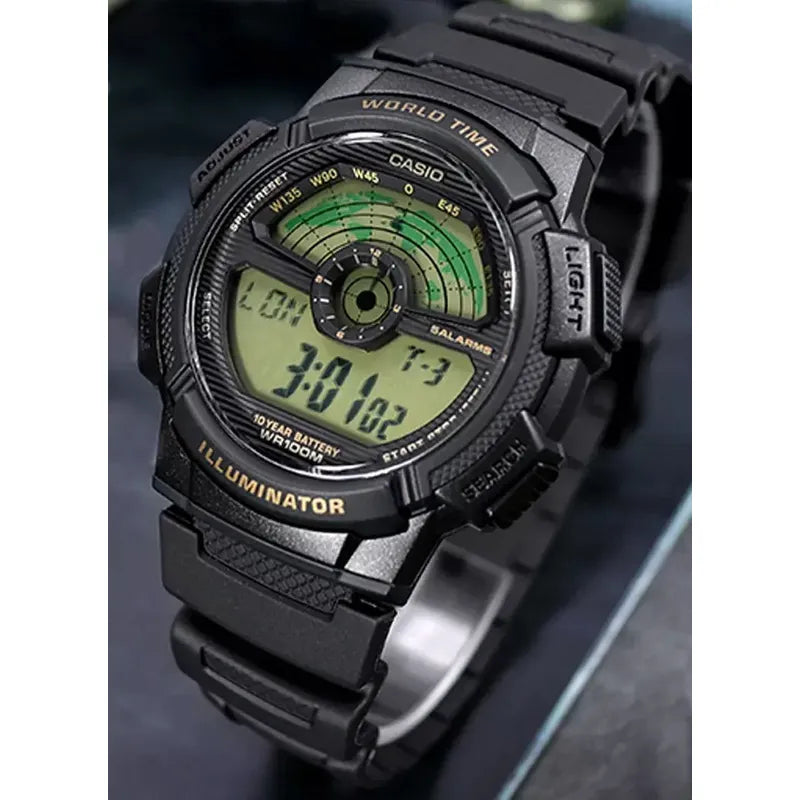Reloj Casio Digital Cuarzo Para Hombre World Time Con Cronógrafo Negro Black