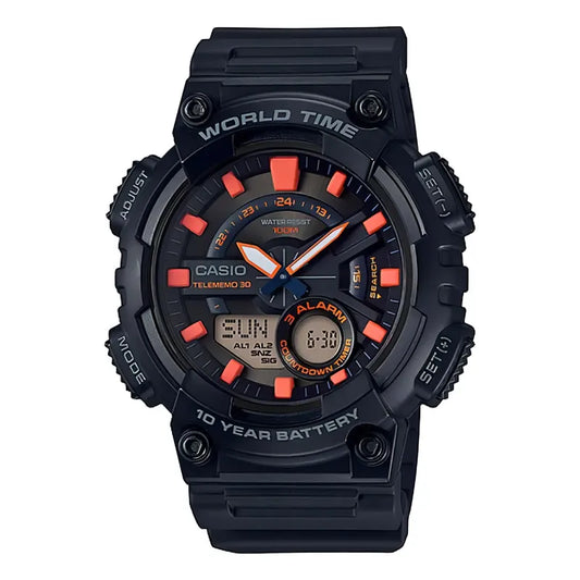 Reloj Casio Deportivo Aeq-110w-1a2vdf Color Del Fondo Negro Color De La Correa Negro Color Del Bisel Negro