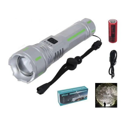 Linterna Recargable Usb Super Light Led 10000 Lm Blanco Gris Linterna Reflectante Plateado 2rl Batería Recargable 8800 Mah