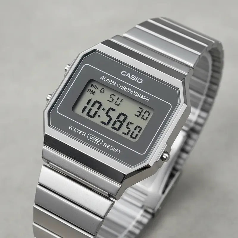 Reloj Casio Vintage Digital Para Hombre De Acero Inoxidable Plateado