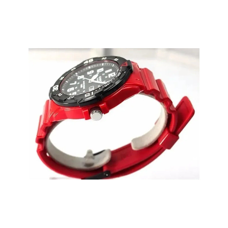 Reloj Hombre Casio Mrw-200hc-4b Análogo Retro / Correa Rojo Bisel Negro Fondo Negro