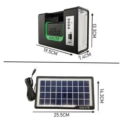 Kit Emergencia Camping Solar 3 Ampolletas Linterna+radio Mp3 Color Negro