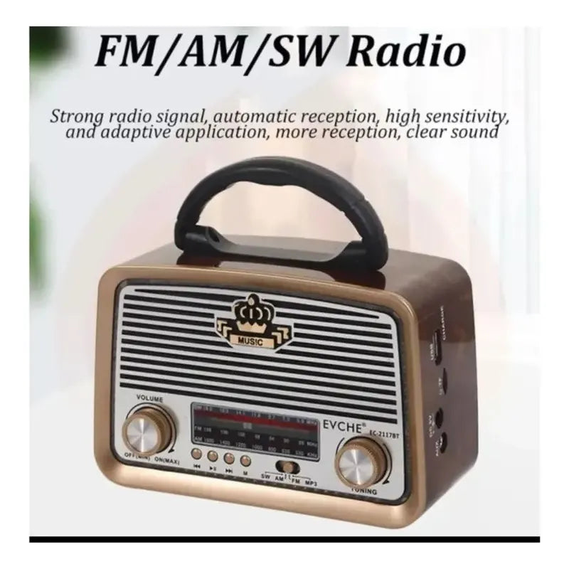 Radio Portátil Recargable Am Fm Sw Usb Tf Mp3 Irm-09027 Marrón