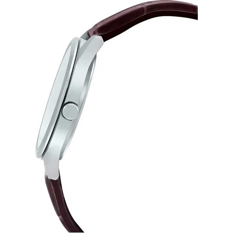 Reloj Pulsera Casio Mtp-v002l-7b2 Con Correa De Cuero Color Marrón - Fondo Plateado